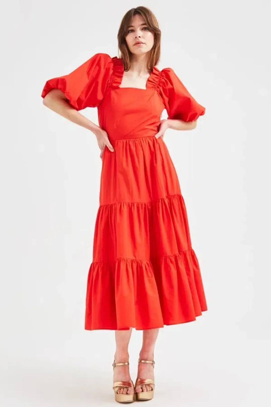 Queens of Archive Frida Midi Dress Red Size UK 10 for rent on The Volte - main image