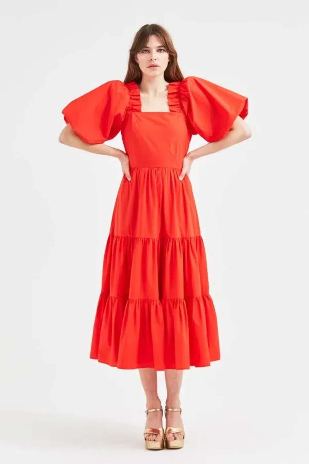 Queens of Archive Frida Midi Dress Red Size UK 10 for rent on The Volte - main image