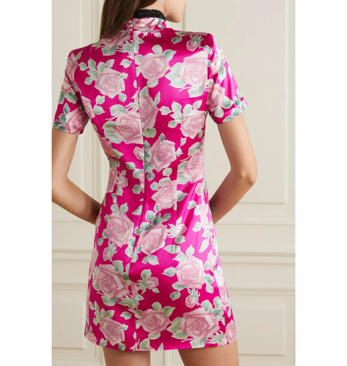 Alessandra Rich Rose Print Cut Out Mini Dress Pink Size UK 8 - Image 2
