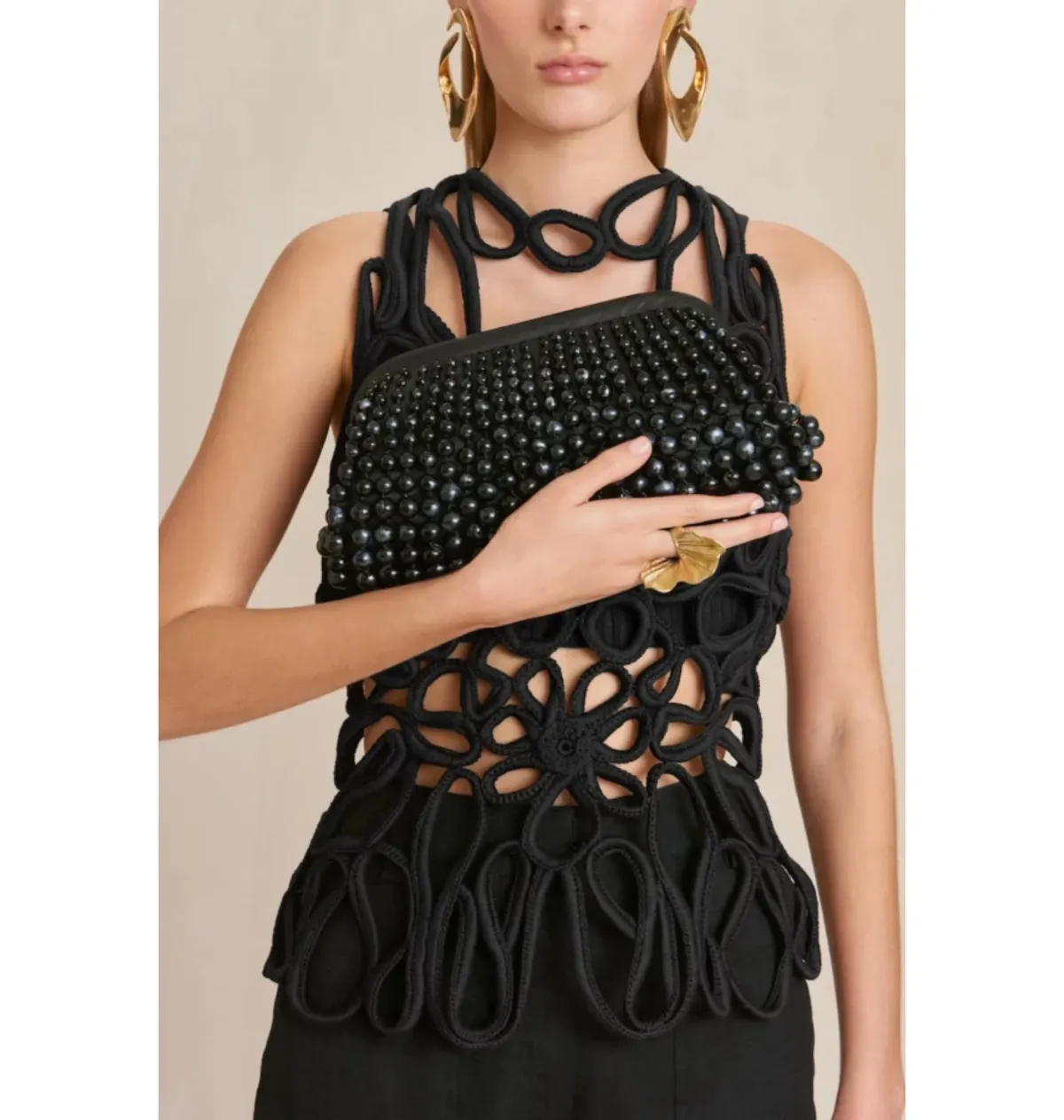 Cult Gaia Nia Beaded Clutch Black  - Image 1
