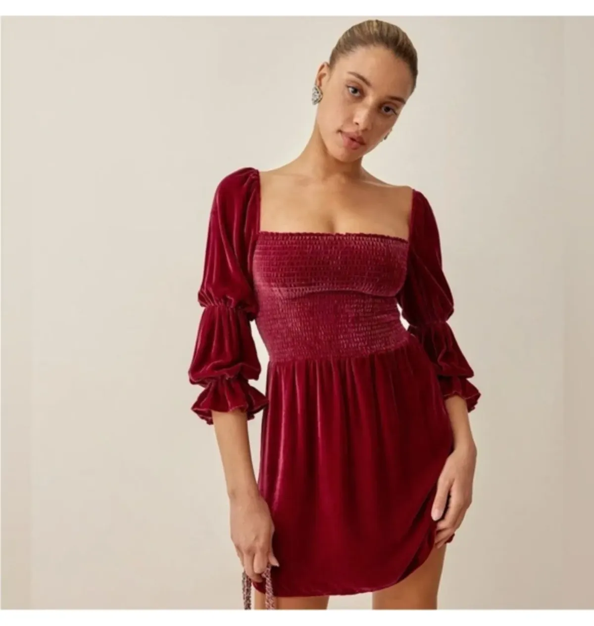 Reformation Albi Velvet Mini Dress Red Size UK 10 - Image 2