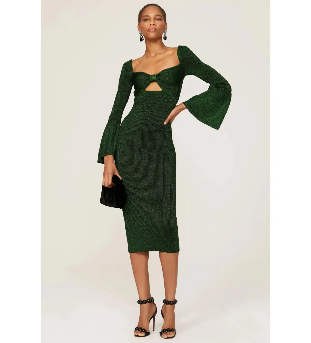 Self-Portrait Green Knit Midi Dress in Size UK 10 - Image 1