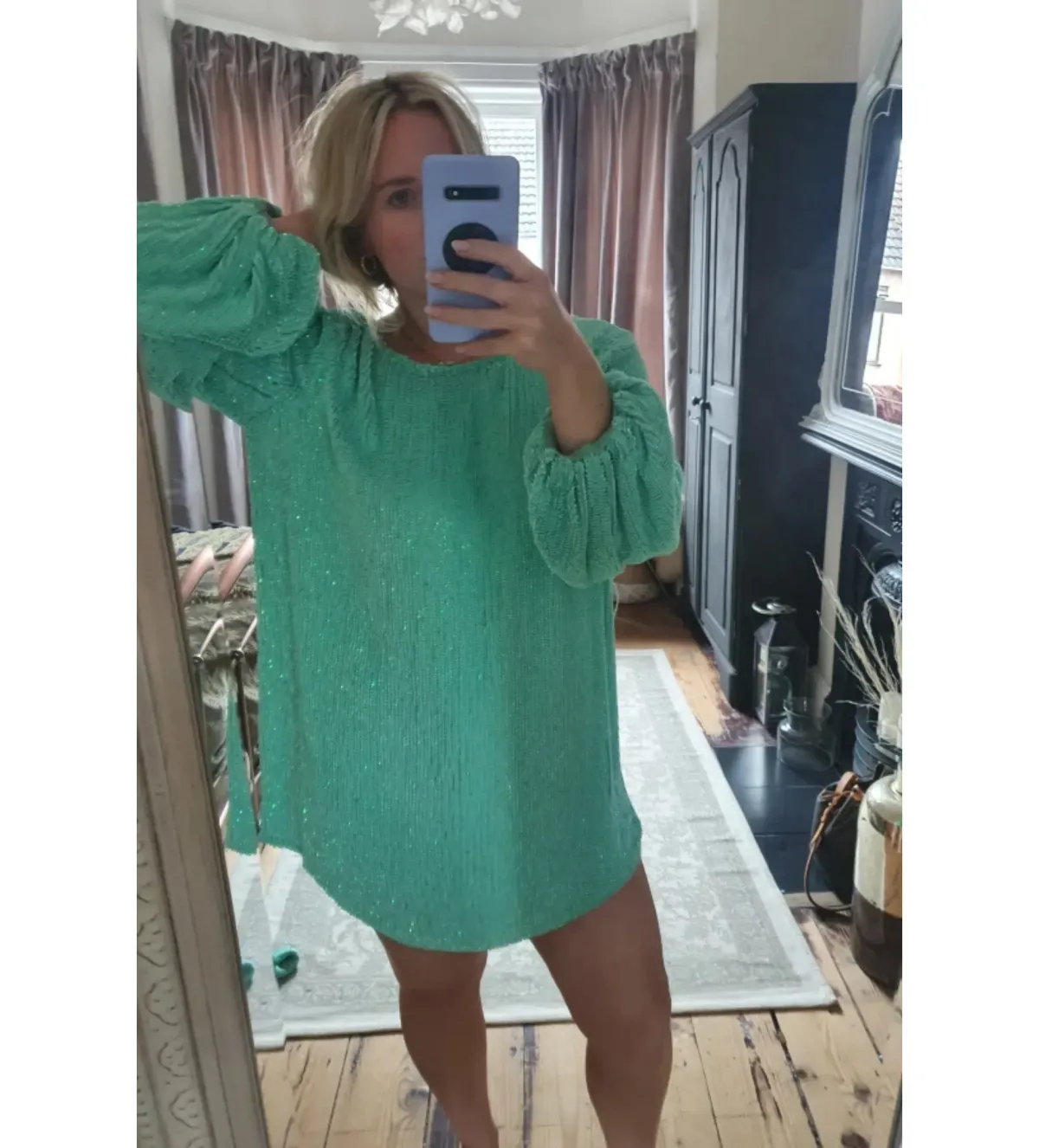 Retrofête Grace Sequin Mini Dress Green Size S/UK 8 - Image 1