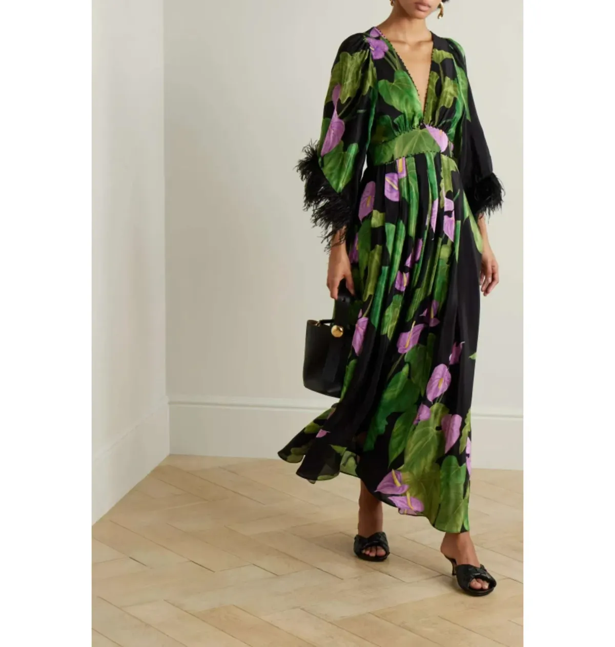 Farm Rio Feather Trimmed Maxi Dress Green Size M / UK 12 - Image 1