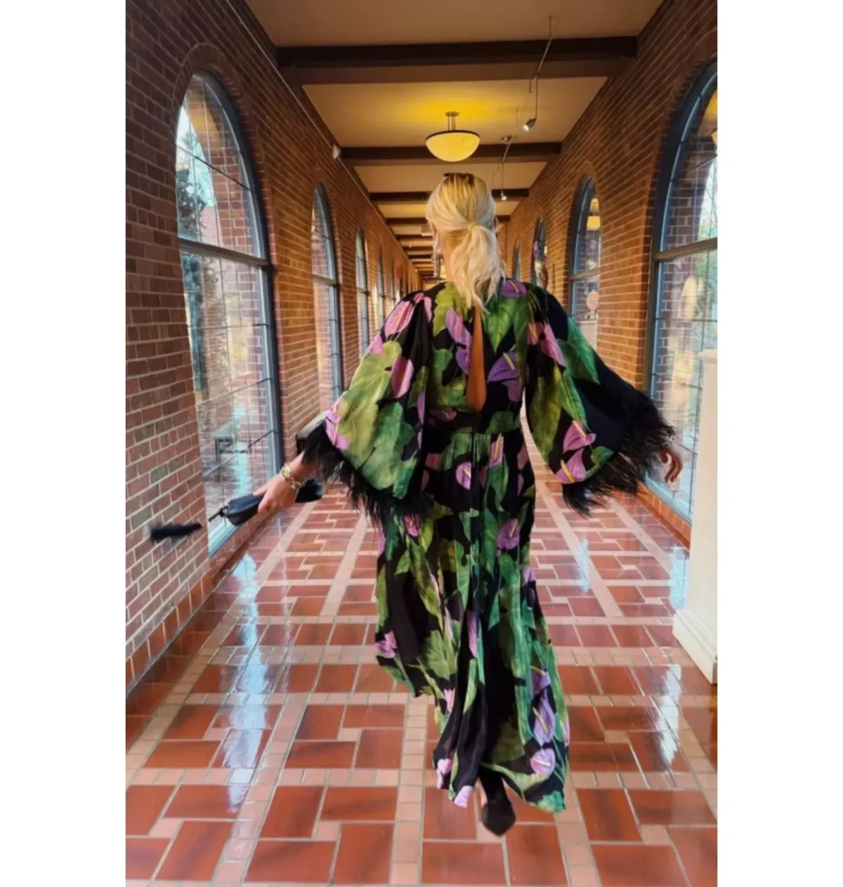 Farm Rio Feather Trimmed Maxi Dress Green Size M / UK 12 - Image 3