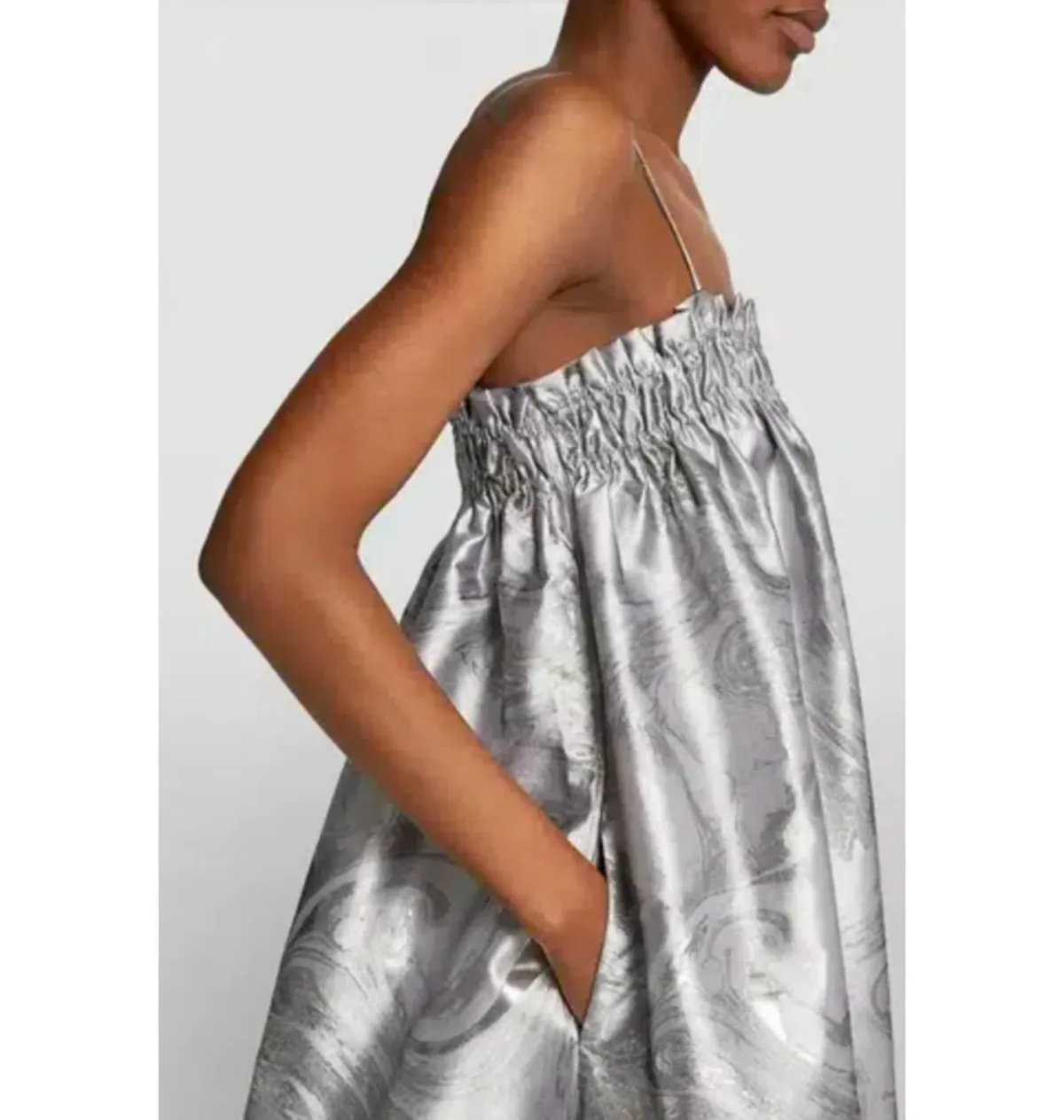 Ganni Jacquard Strap Dress Silver Size UK 10 - Image 2