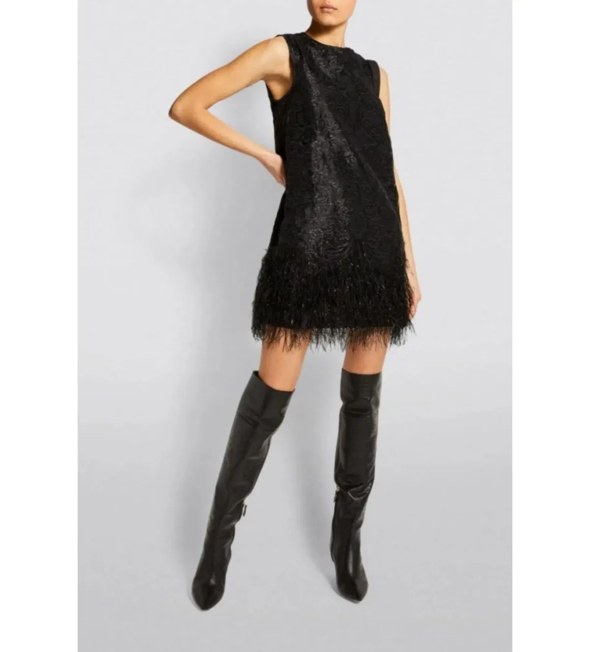 Ganni Jacquard Feather Mini Dress  Black  Size UK 10 - Image 1