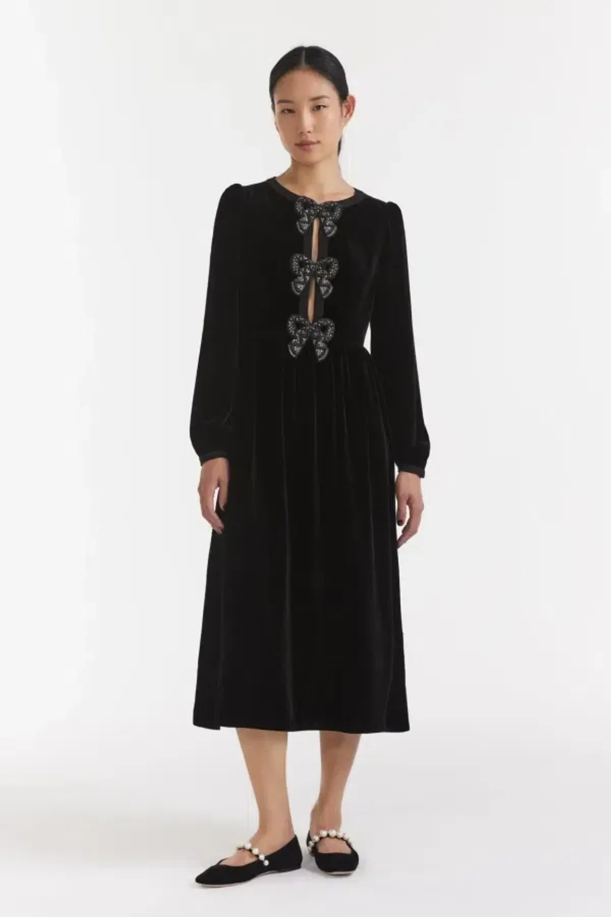 Saloni Camille Midi Dress Black Size UK 10 - Image 1