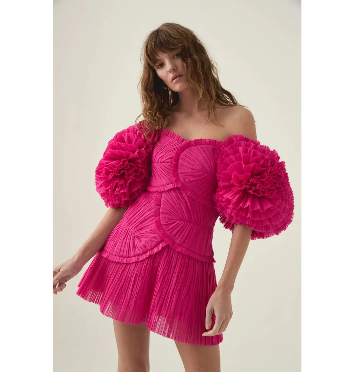 Aje Crystallise Pleated Mini Dress Fuchsia Rose Size UK 12  - Image 2