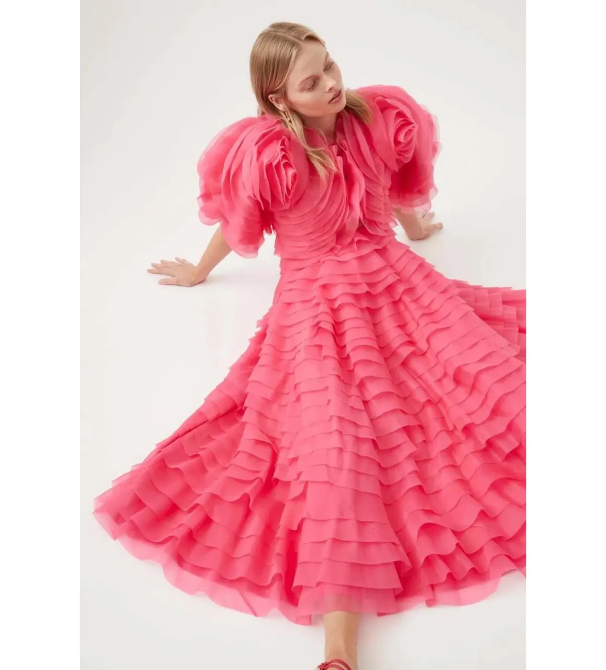 Aje Amour Ruffle Midi Dress Pink Size 12 - Image 3