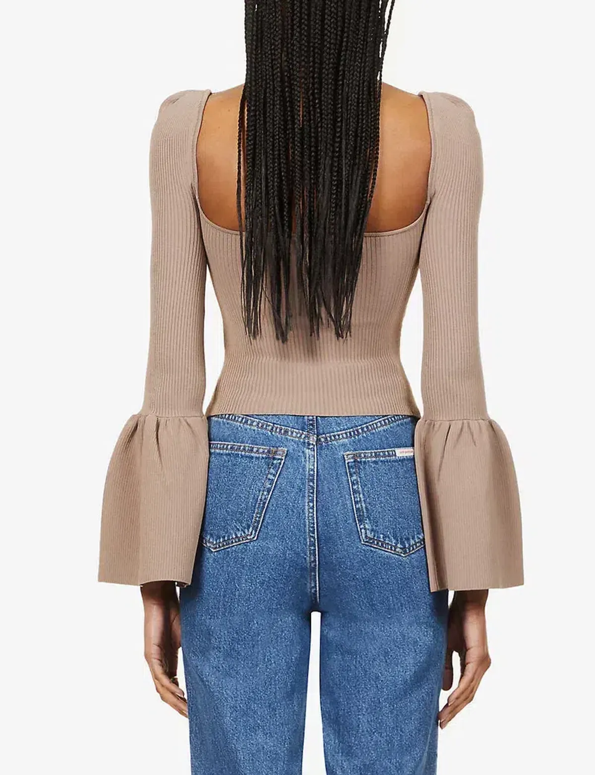 Self Portrait Cut Out Bow Flared Ribbed Top Taupe Size M / UK 10 - Image 3