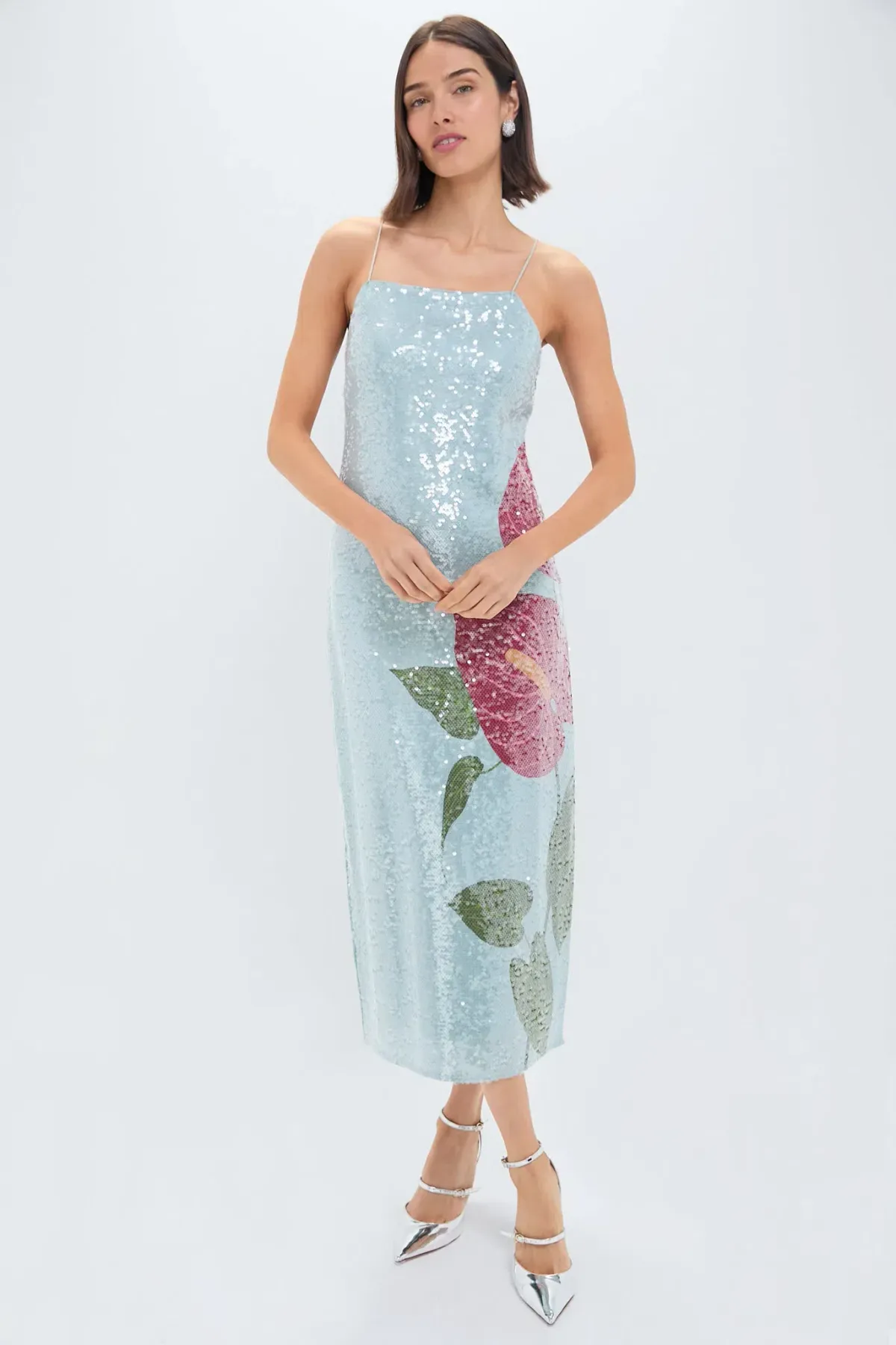 Farm Rio Anthurium Flowers Slip Maxi Dress Blue Sequin Size M / UK 12 - Image 1