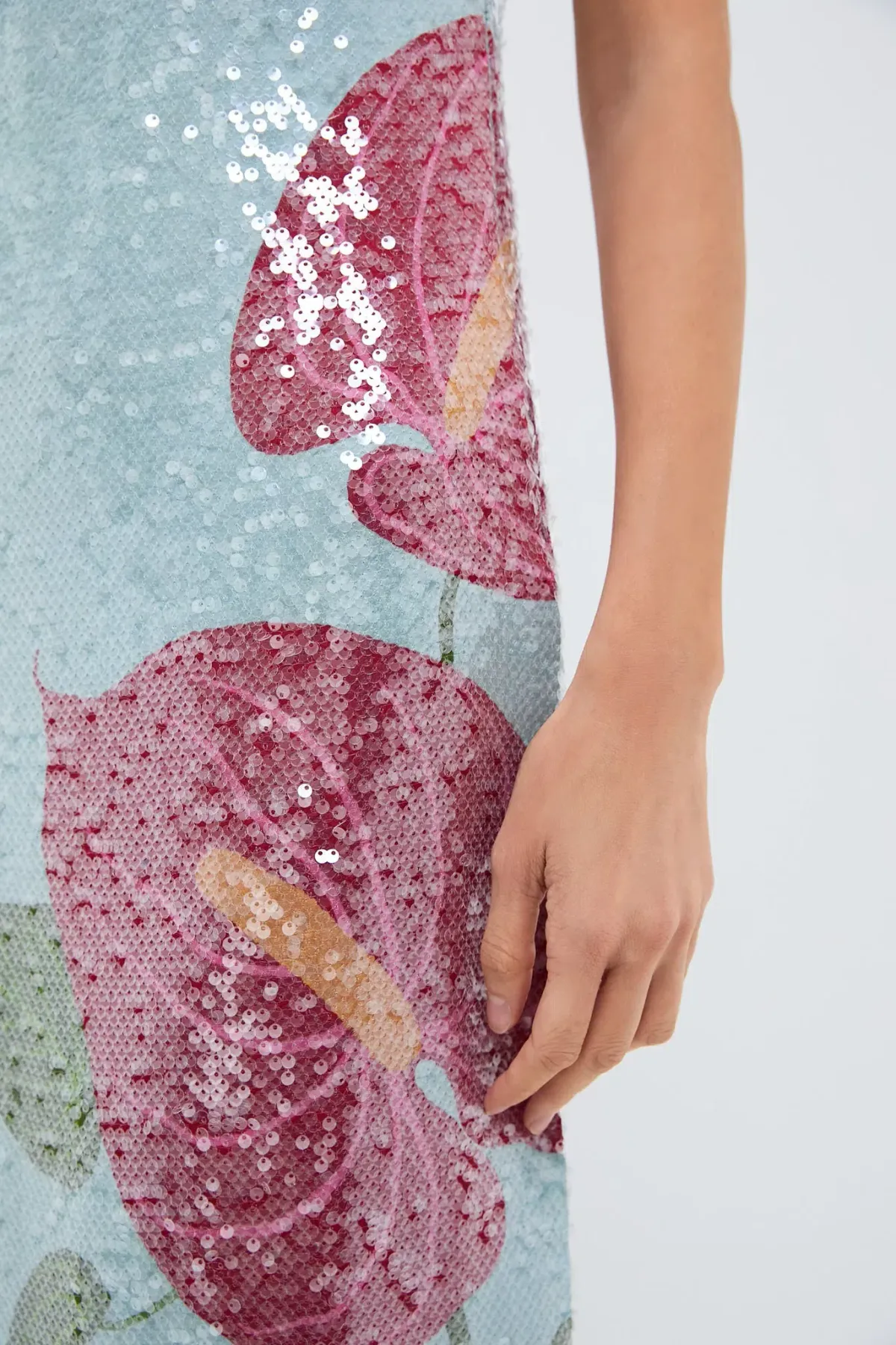 Farm Rio Anthurium Flowers Slip Maxi Dress Blue Sequin Size M / UK 12 - Image 5