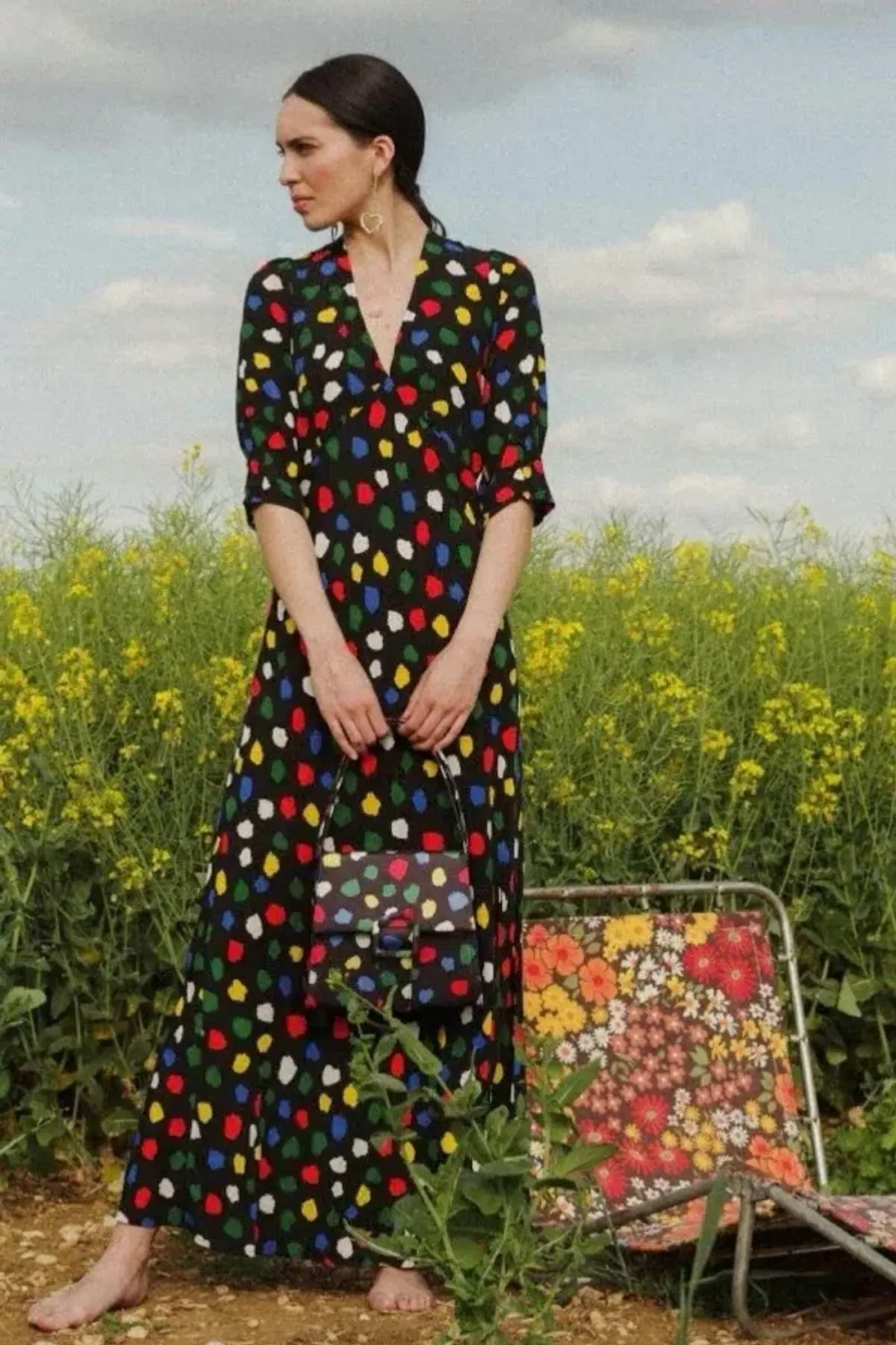 Rixo Carmen Maxi Dress Spaced Tulip Print Size L / UK 14 - Image 1