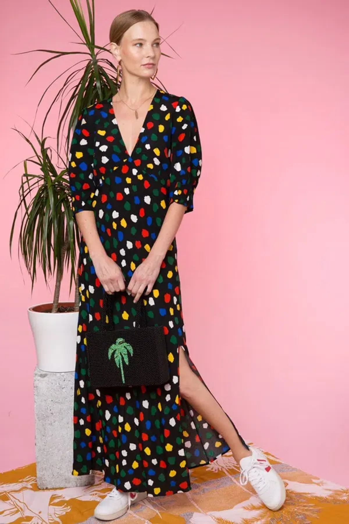 Rixo Carmen Maxi Dress Spaced Tulip Print Size L / UK 14 - Image 3