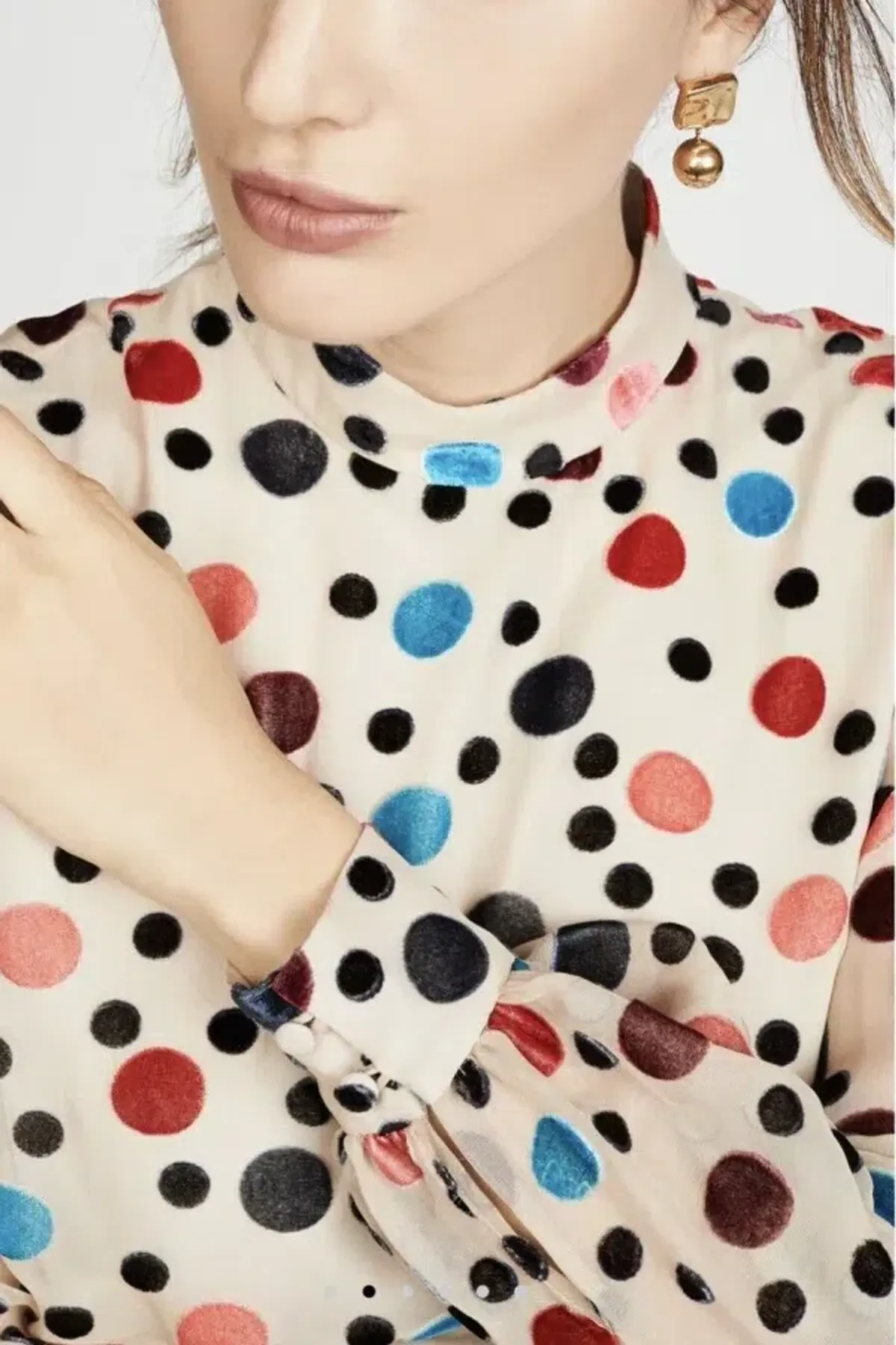 Saloni Isa Ruffle Dress Cream Print Size UK 12 - Image 2