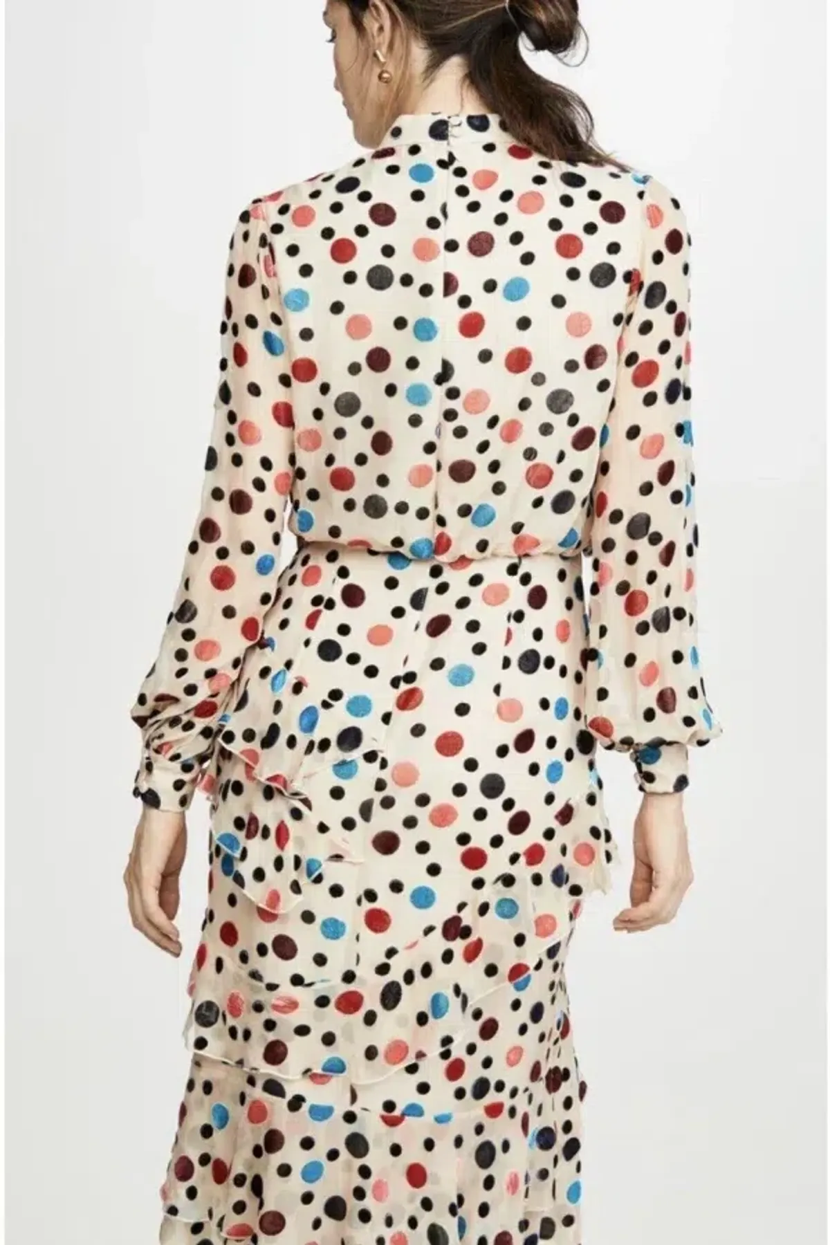 Saloni Isa Ruffle Dress Cream Print Size UK 12 - Image 4