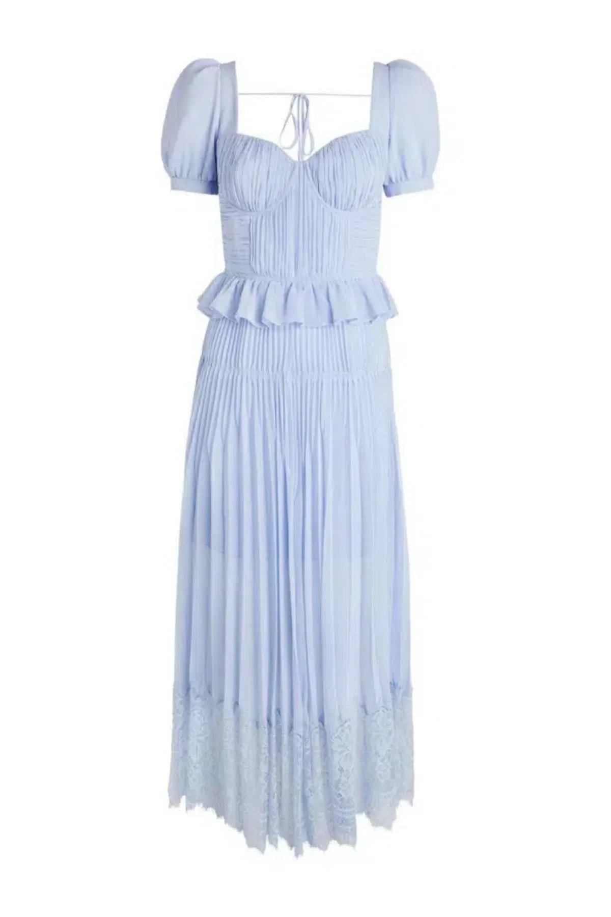 Self Portrait Chiffon Midi Blue Dress Size UK 12 - Image 3