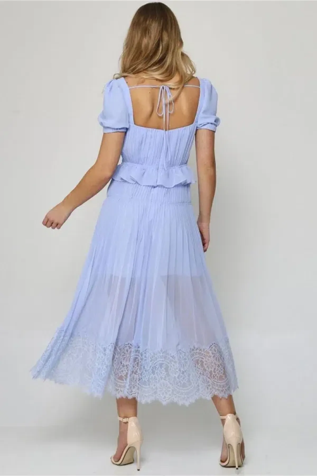 Self Portrait Chiffon Midi Blue Dress Size UK 12 - Image 2