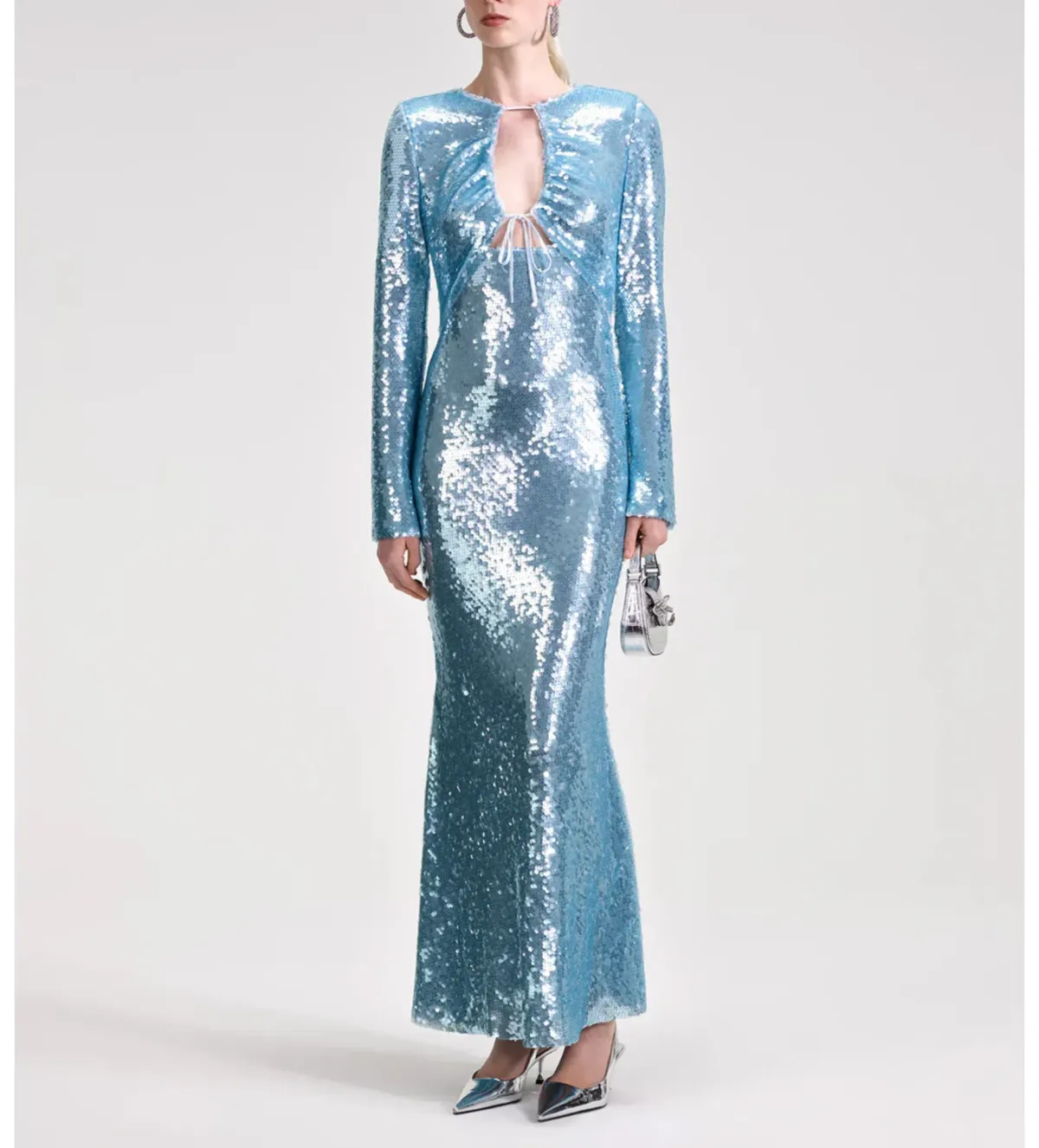 Self-Portrait Embellished Stretch Woven Maxi Dress Blue Sequin Size UK 10 - Image 2