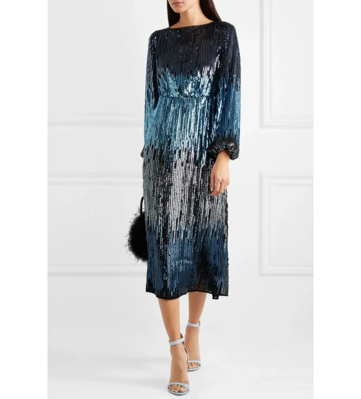 RIXO Coco Midi Dress Blue Sequin Size UK 14 - Image 3