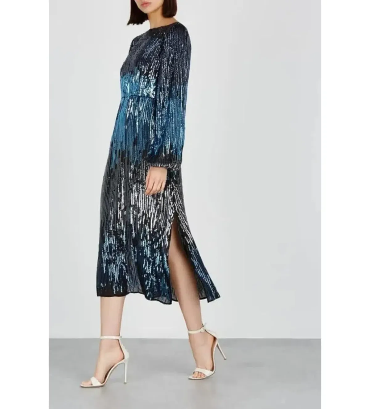 RIXO Coco Midi Dress Blue Sequin Size UK 14 - Image 2