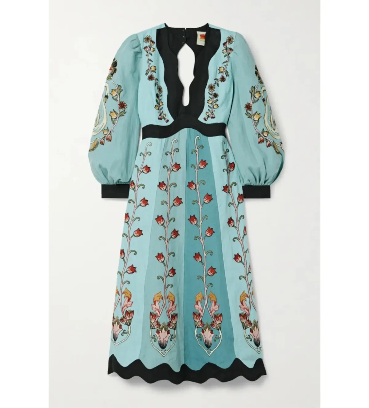 Farm Rio Flowing Beauty Embroidered Midi Dress Blue Size UK 12  - Image 4