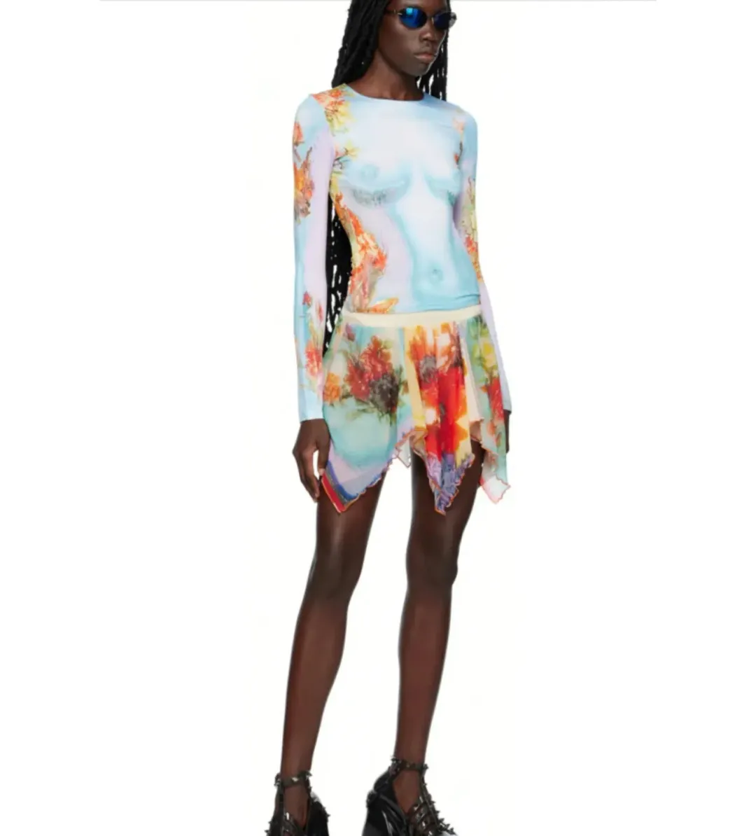 Jean Paul Gaultier Blue floral body Top Blue Size L for rent on The Volte - main image
