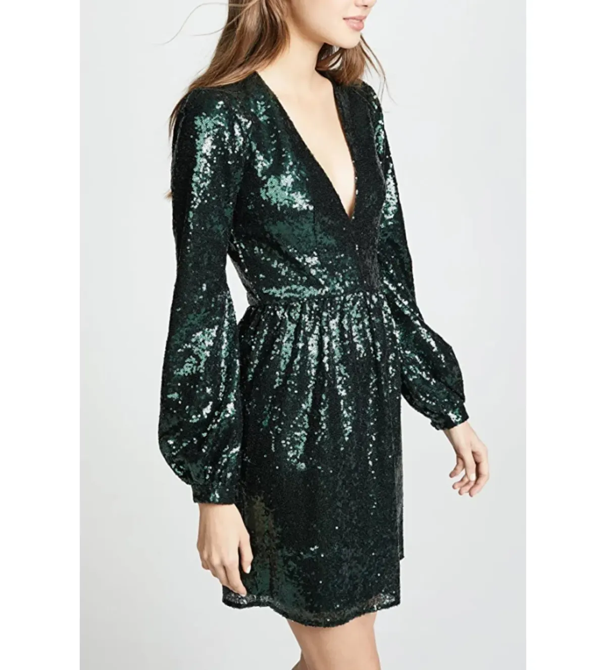Saloni Camille Mini Dress Green Sequin Size UK 12 - Image 2