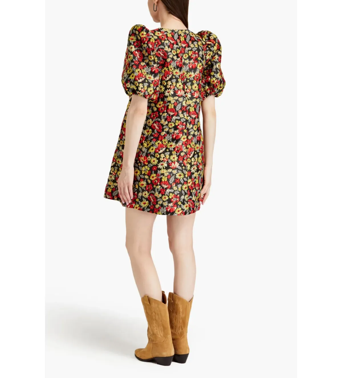 Ganni Jacquard Mini Dress Floral Size UK 12 - Image 2