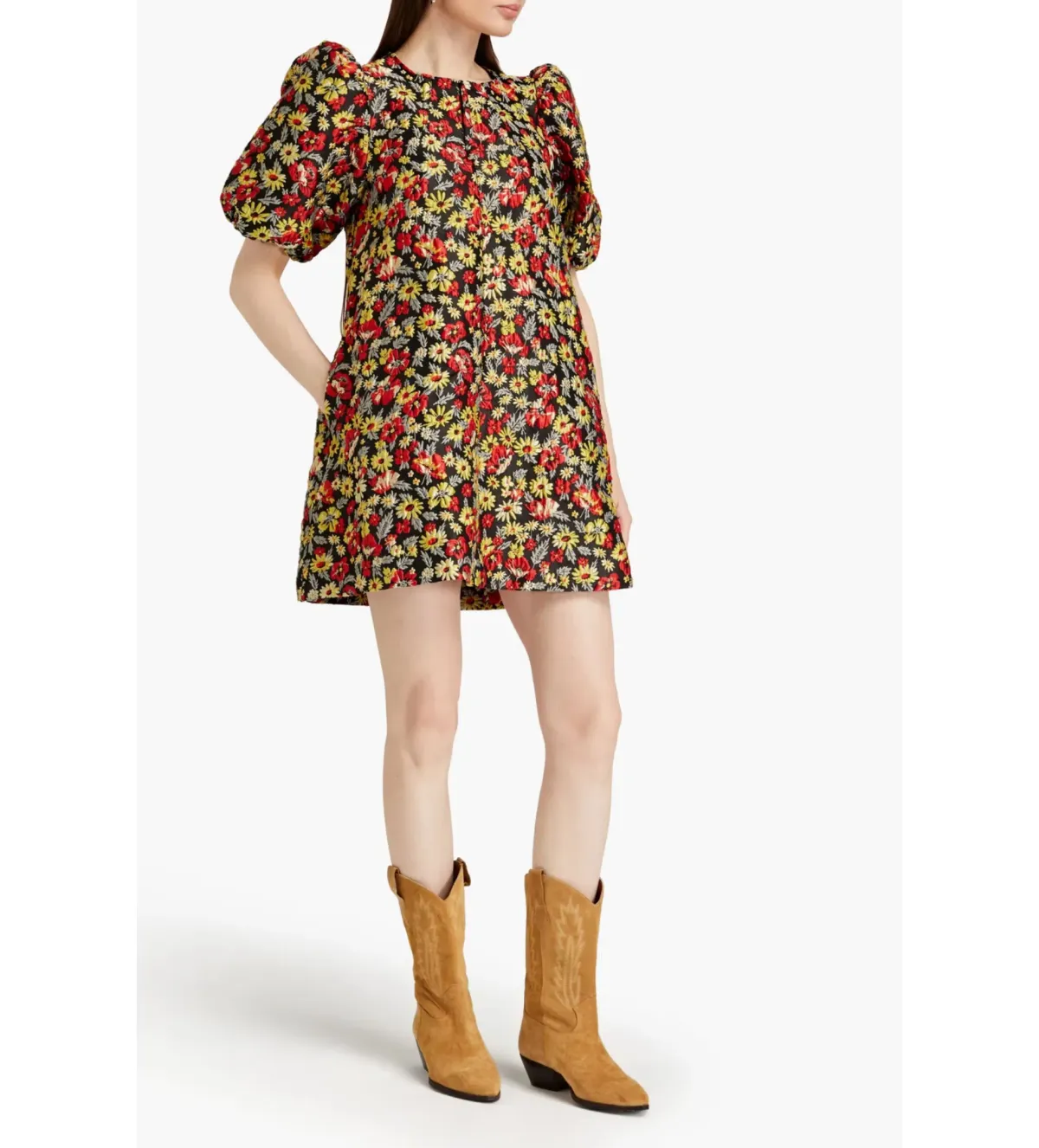 Ganni Jacquard Mini Dress Floral Size UK 12 - Image 1