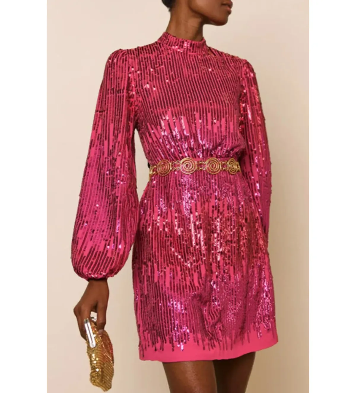 RIXO Lara Mini Dress Pink Sequin Size UK 12 - Image 1