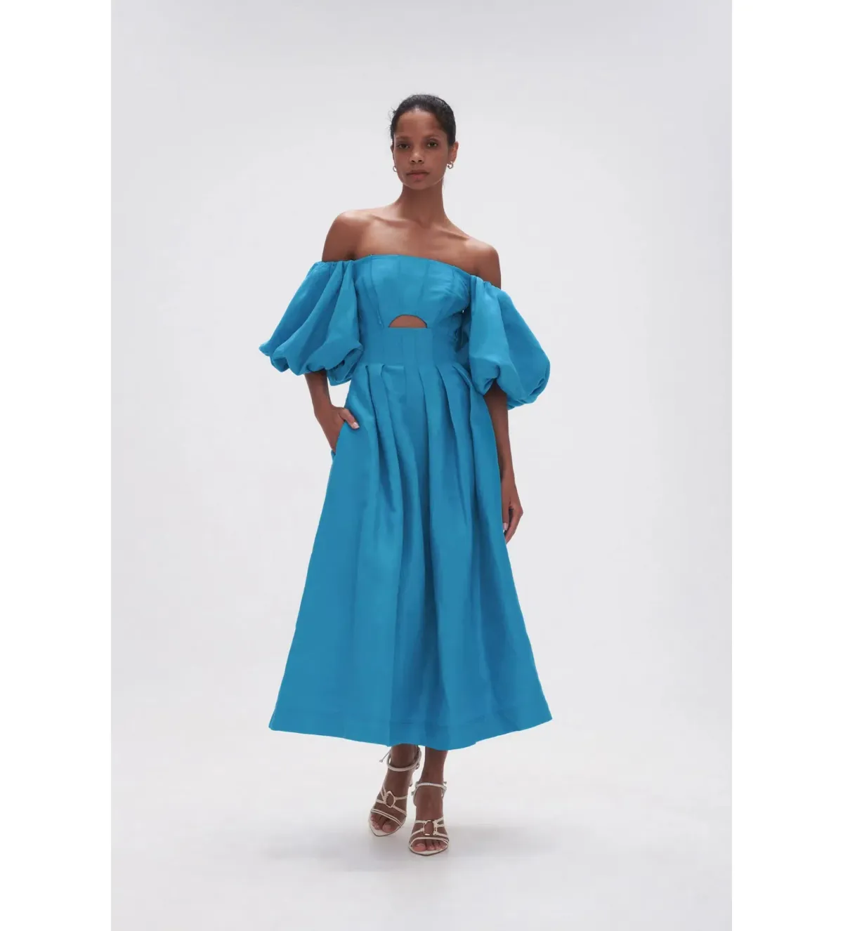 Aje Eugenie Off Shoulder Midi Dress in Azure Blue Size UK 12 - Image 2