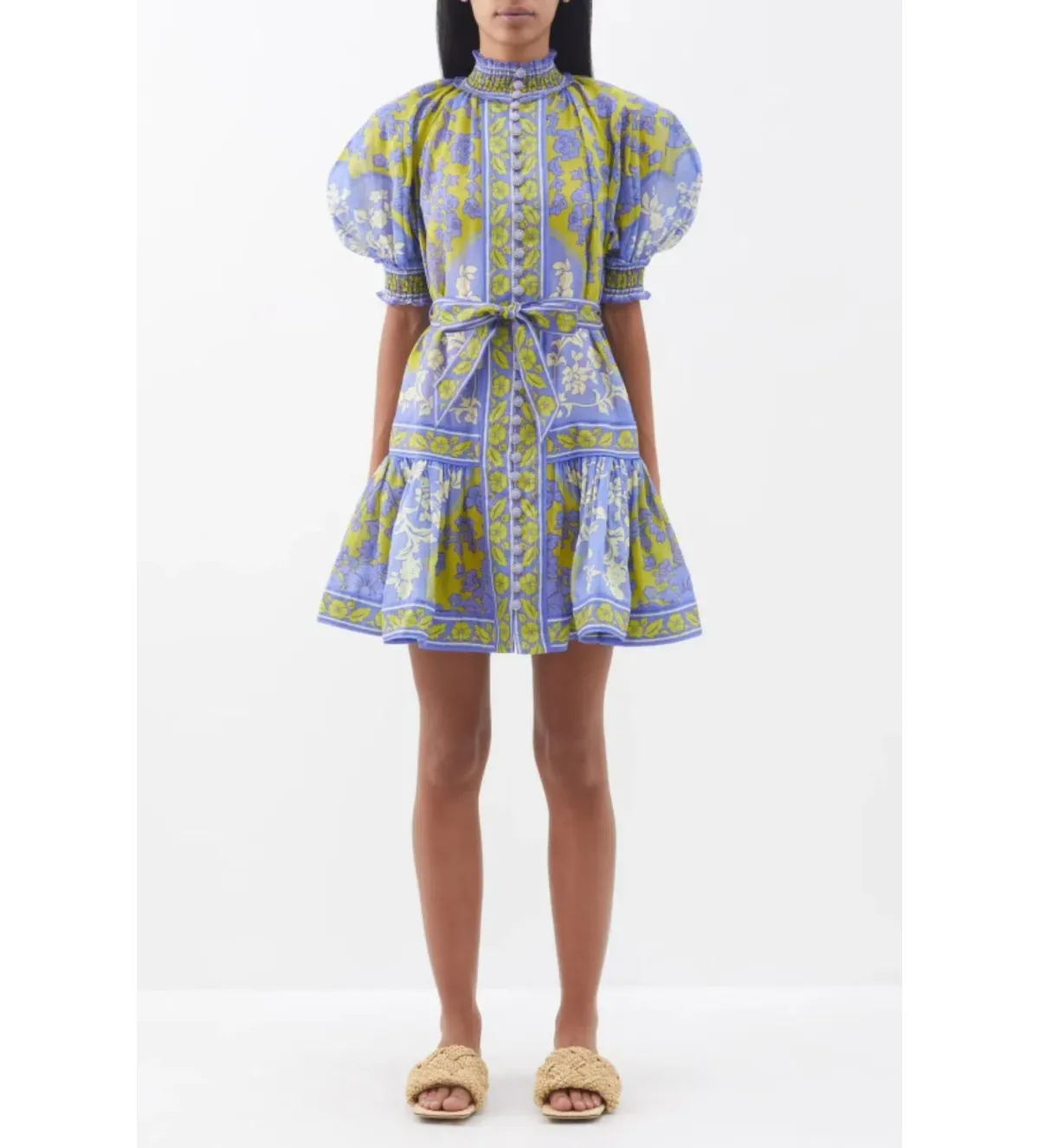 Zimmermann Raie lantern Mini Dress in Blue Size 1/ UK 10 - Image 3