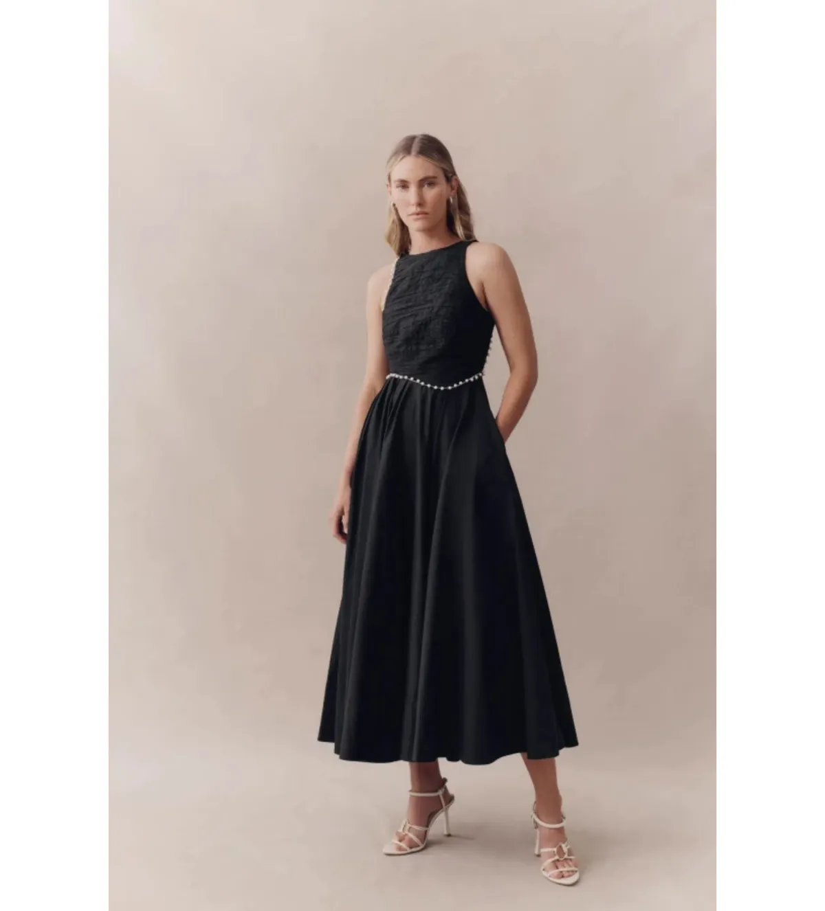 Aje Florence Pearl Trim Midi Dress in Black Size UK 10 - Image 2