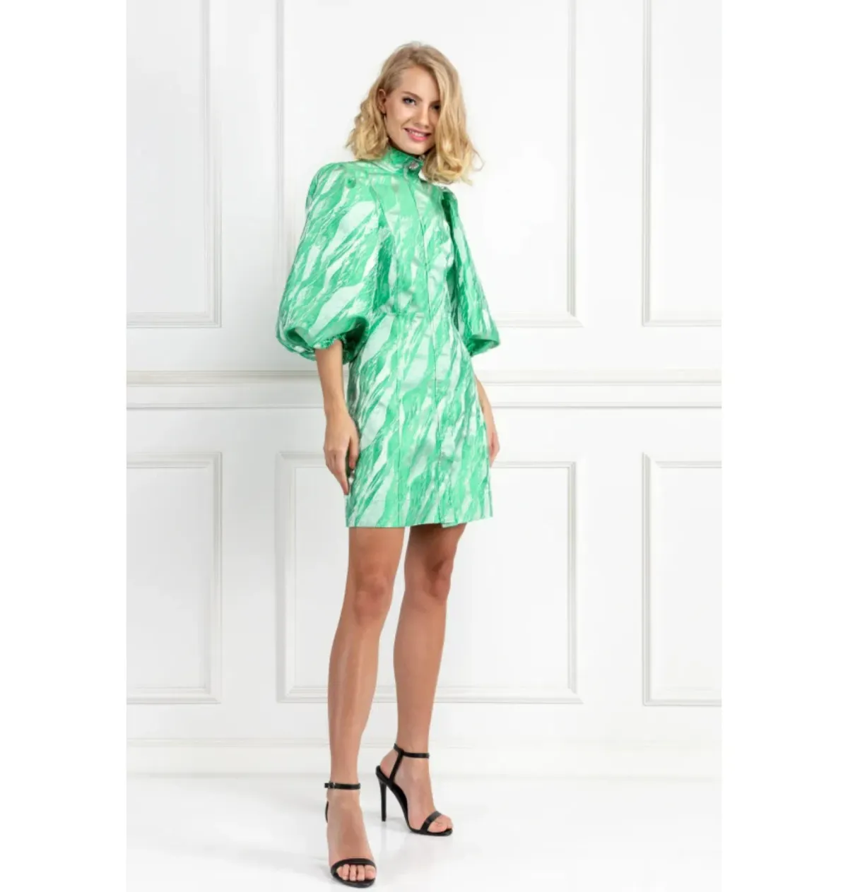 Ganni Jacquard Mini Dress Green Size UK 12 - Image 1