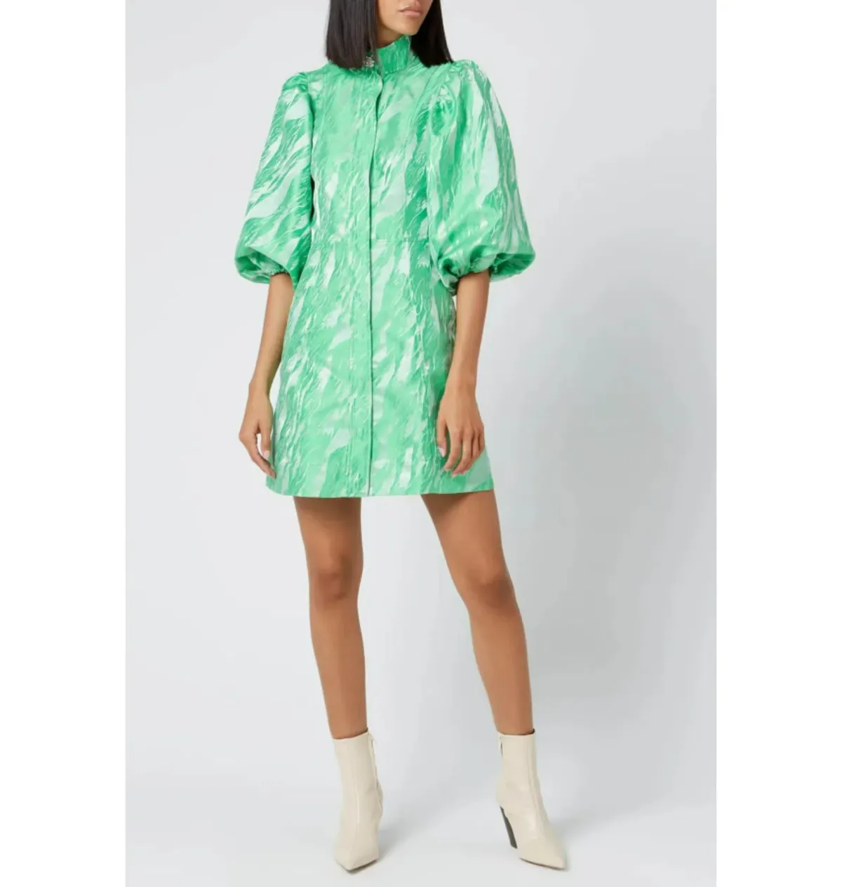 Ganni Jacquard Mini Dress Green Size UK 12 - Image 2