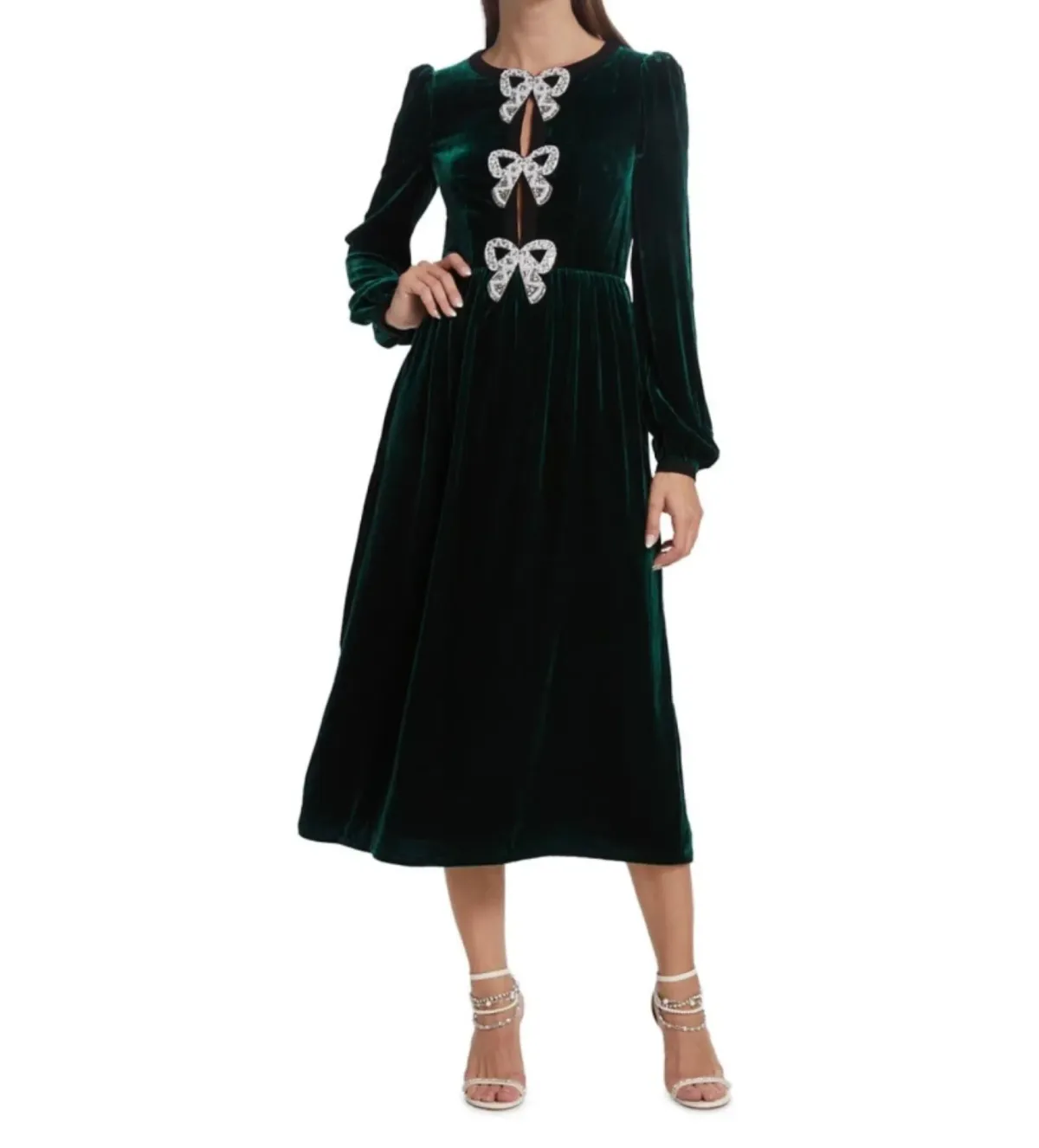 Saloni Camille Midi Dress Green Size UK 12 - Image 1