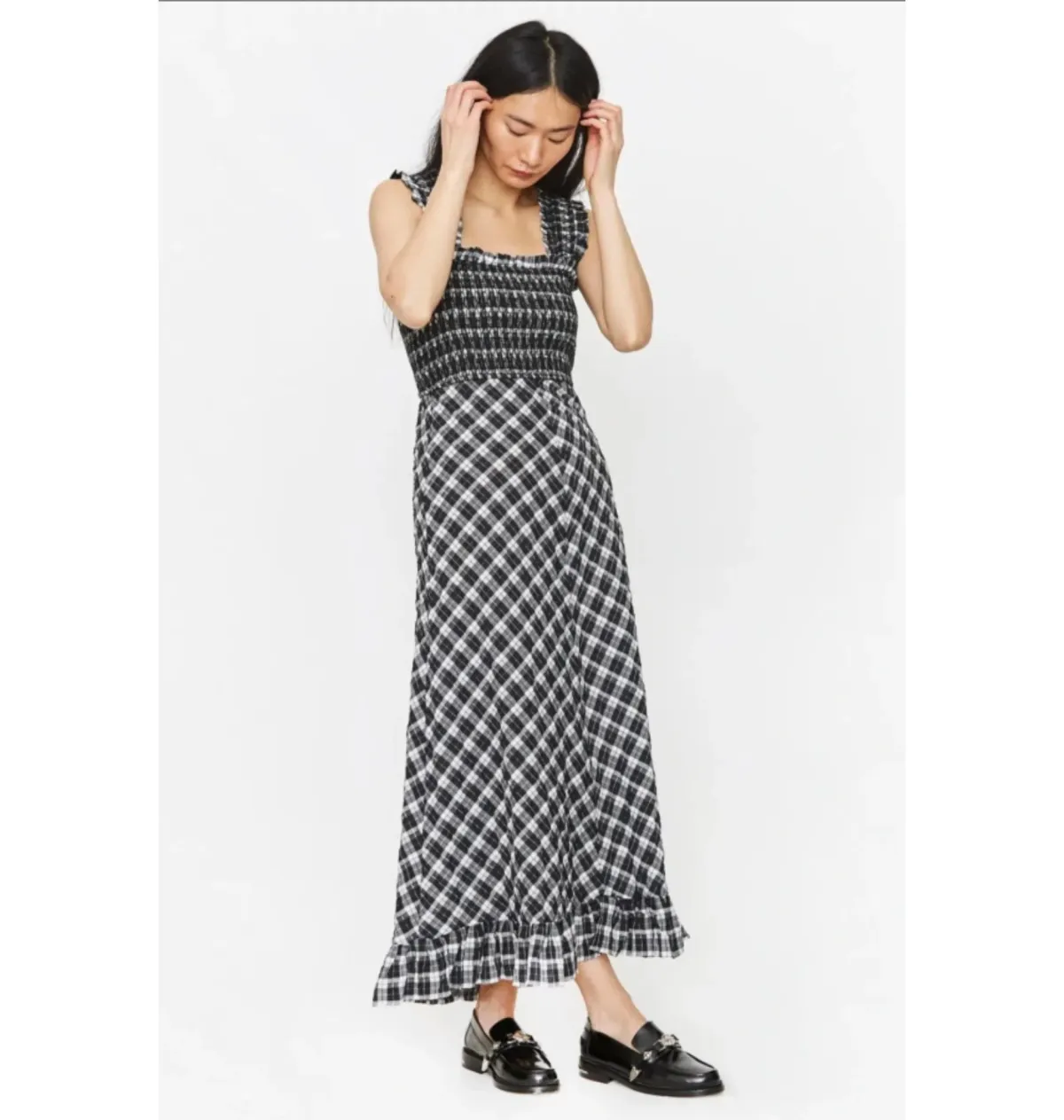 Ganni Seersucker Midi Dress Check Size UK 12 - Image 3