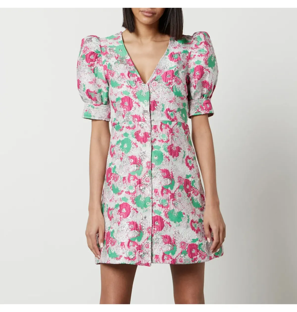 Ganni Jacquard Mini Dress Floral Size UK 12 - Image 2