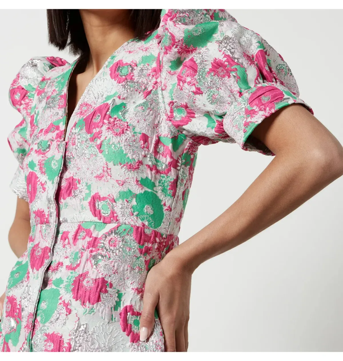 Ganni Jacquard Mini Dress Floral Size UK 12 - Image 3