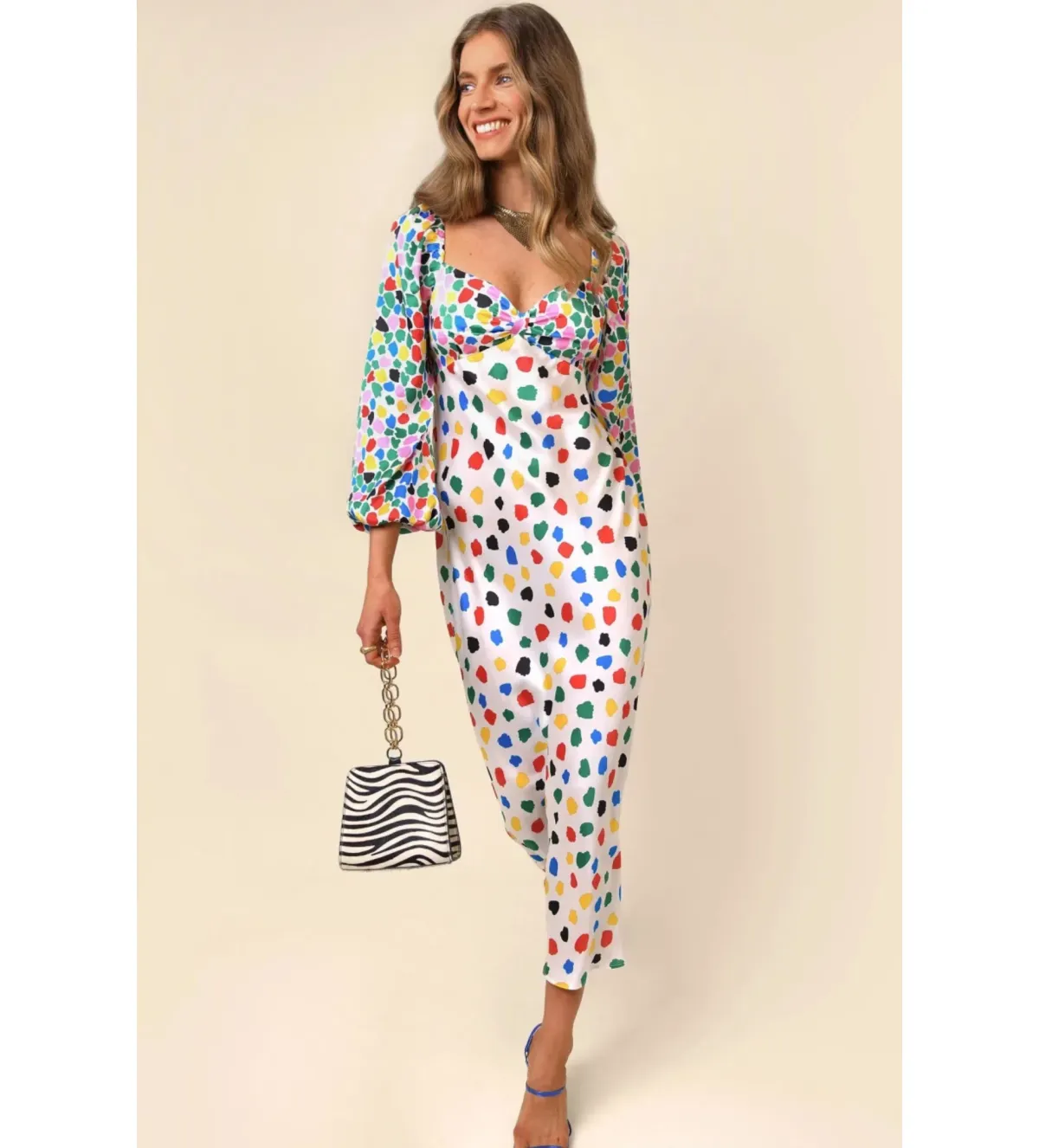 RIXO Gio Silk Midi Dress  Micro Tulip Mixed Size UK 12   - Image 1