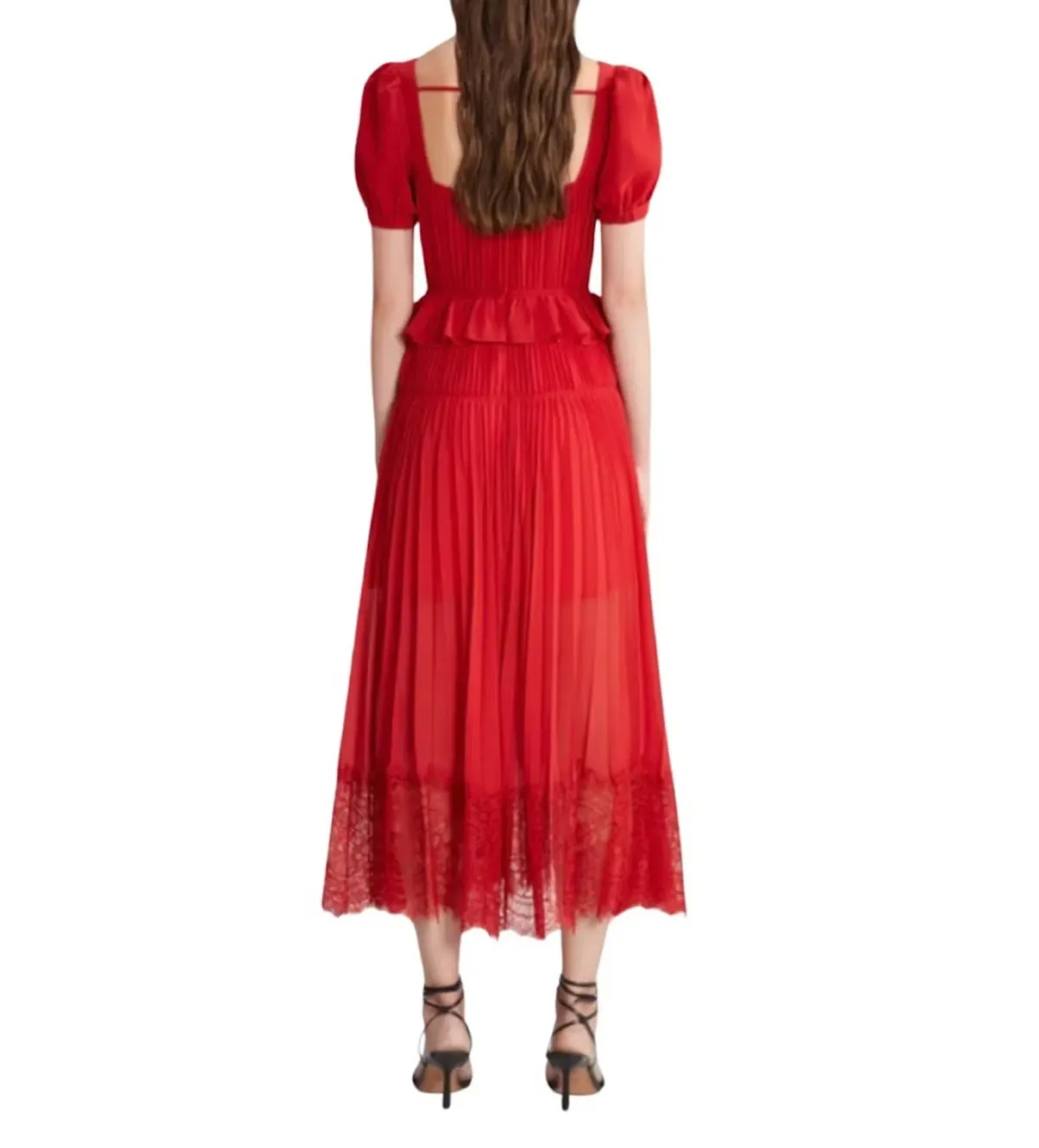 Self-portrait Short Sleeve Midi Dress Red Size UK 12 - Image 2