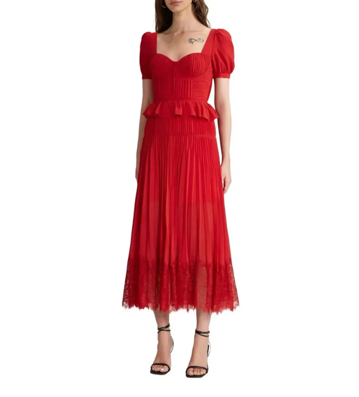 Self-portrait Short Sleeve Midi Dress Red Size UK 12 - Image 1