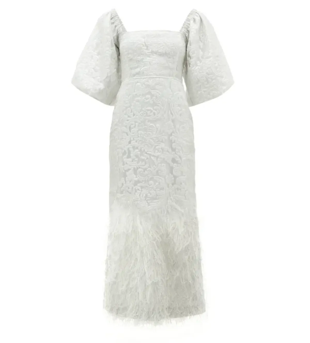 Ganni Floral-Brocade Puff-Sleeve Feathery winterspell dress in white Size UK 12  - Image 4