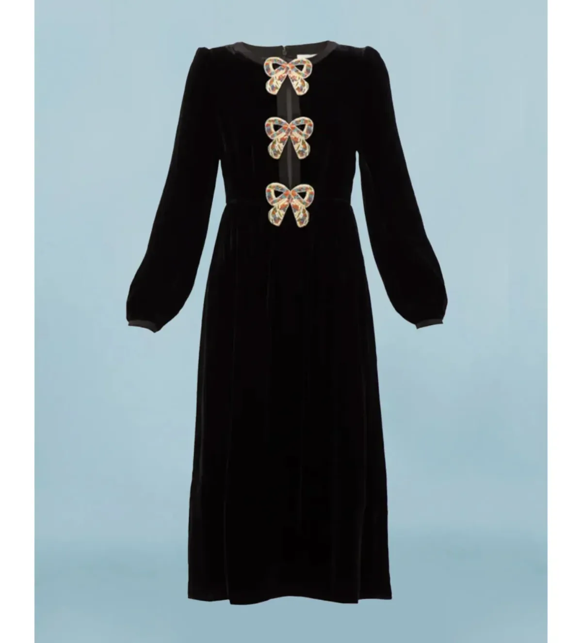 Saloni Camille Velvet Midi Dress Black Size UK 14 - Image 4