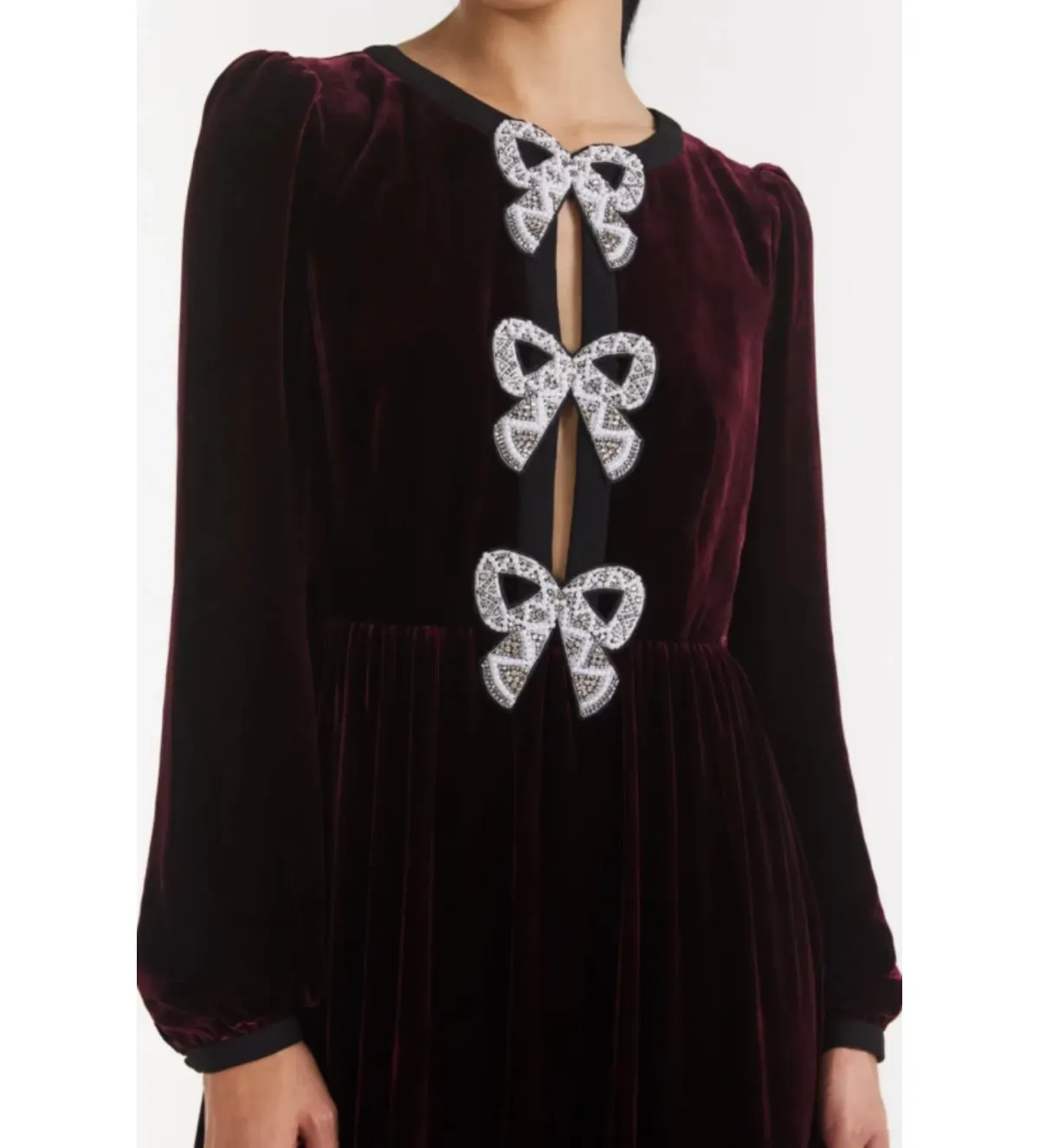 Saloni Camille Velvet Midi Dress Burgundy Size UK 14 - Image 2