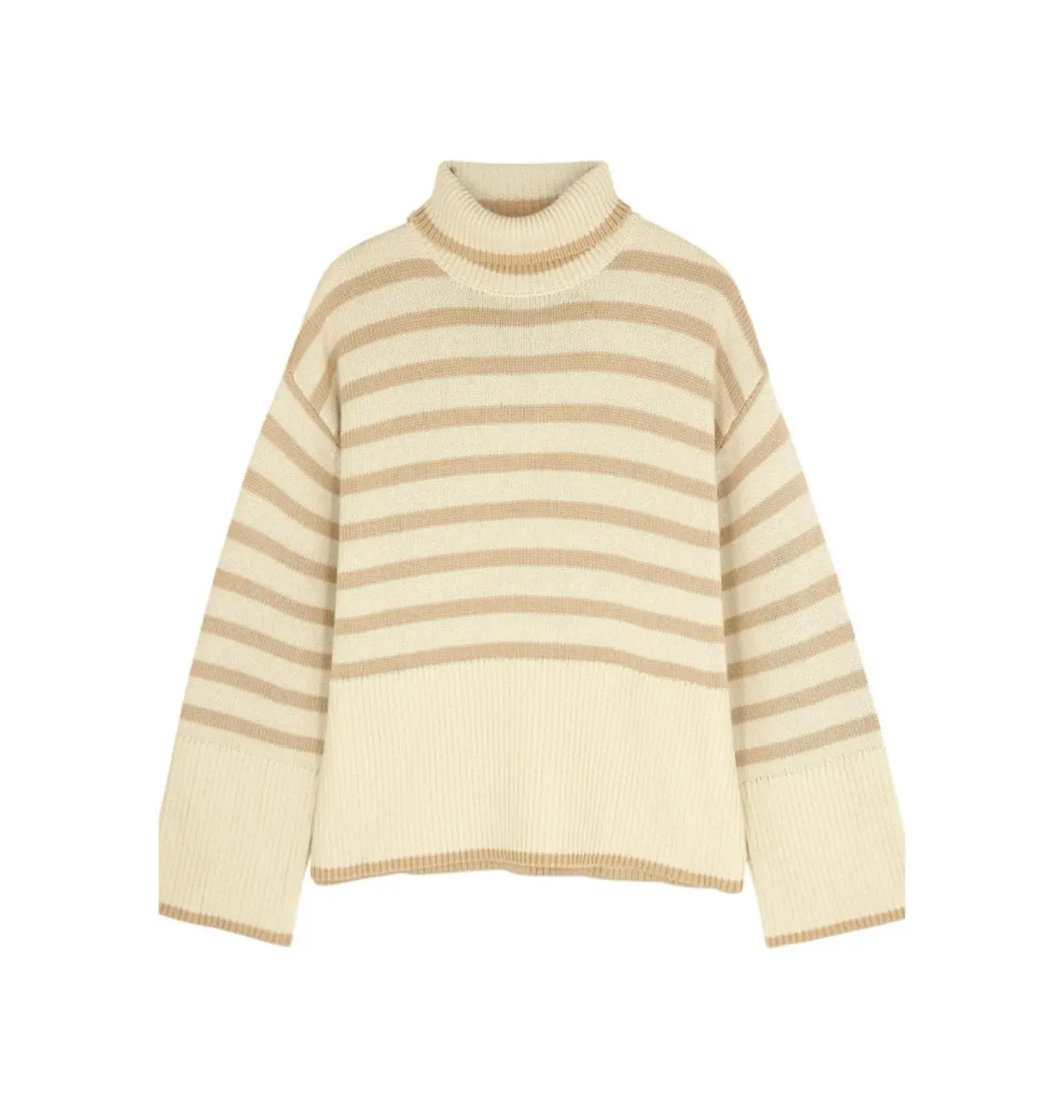 Totême Signature Striped Turtleneck Beige Size 10 - Image 3