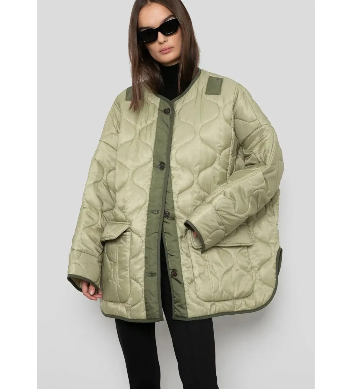 Frankie Shop Teddy Quilted Jacket Moss Green Size UK 12 - Image 2
