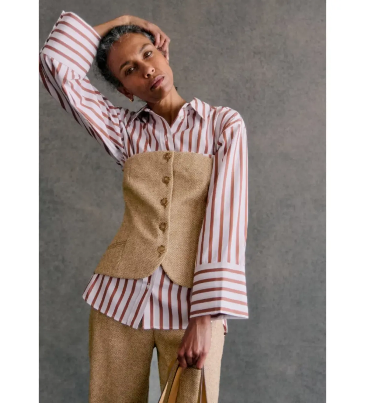 Sezane Marlon Blouse Beige Size UK 12 - Image 3